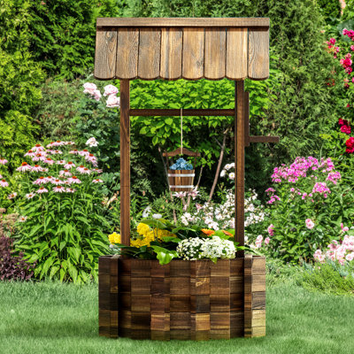 リリパットレーン1☆Wishing Well & Flower Bells Loon Peak® Dontrelle 53.5'' H x 25.2'' W Wood Wishing Well Planter